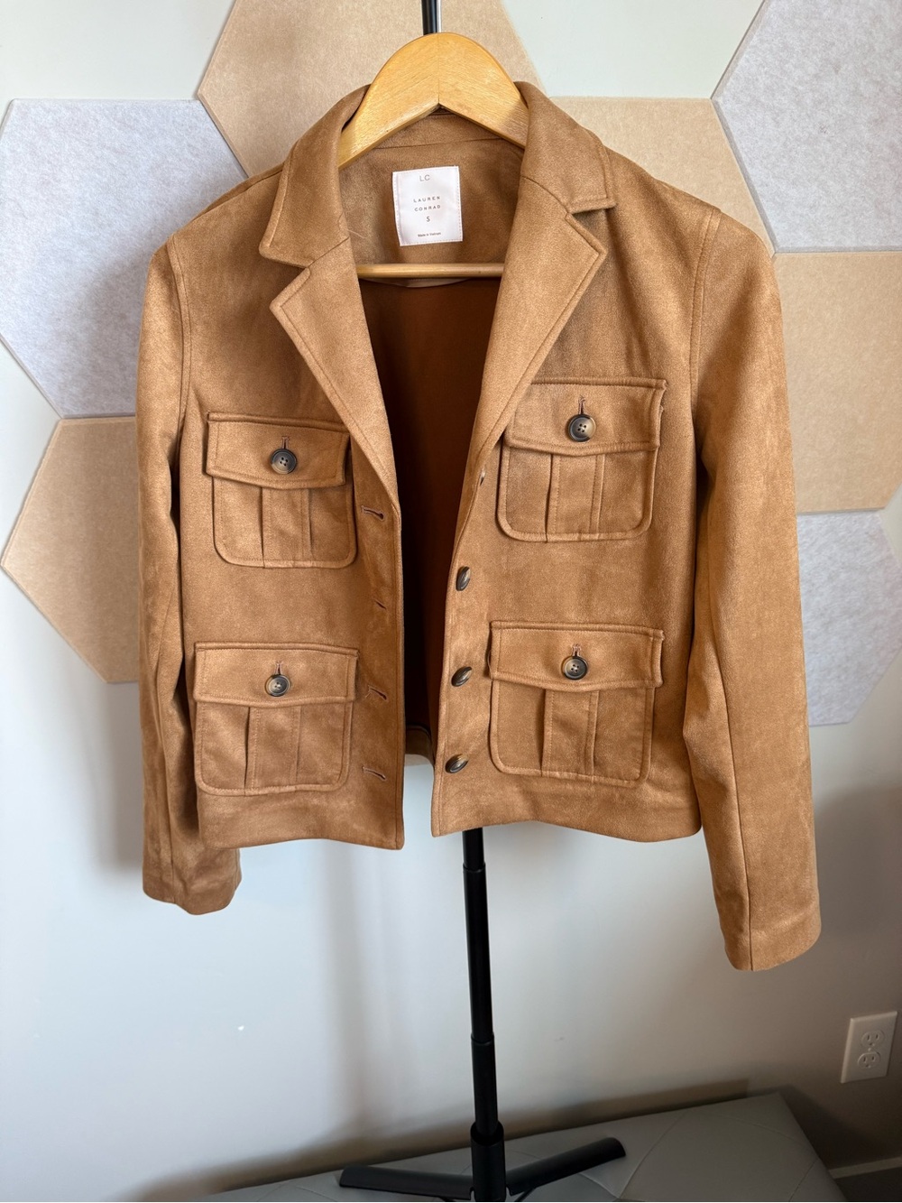 LC Lauren Conrad Camel Suede Utility Jacket with Flap Pockets